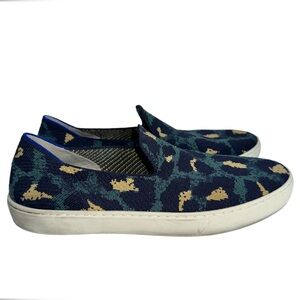 Rothy's Women’s Teal/Blue Jungle Cat Textile Original Slip On Sneaker- Size 10.5